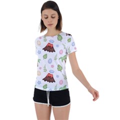 Cute Palm Volcano Seamless Pattern Back Circle Cutout Sports T-shirt by Ket1n9