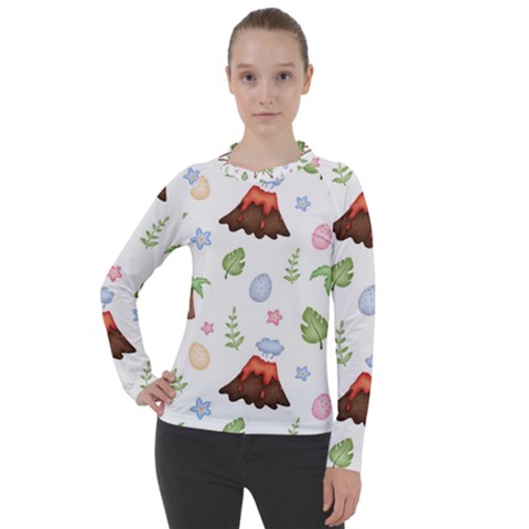 Cute Palm Volcano Seamless Pattern Women s Pique Long Sleeve T-shirt by Ket1n9