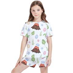 Cute Palm Volcano Seamless Pattern Kids  T-shirt And Sports Shorts Set by Ket1n9