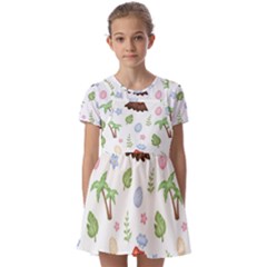 Cute Palm Volcano Seamless Pattern Kids  Short Sleeve Pinafore Style Dress by Ket1n9