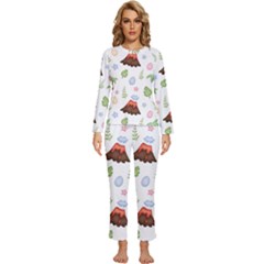 Cute Palm Volcano Seamless Pattern Womens  Long Sleeve Lightweight Pajamas Set by Ket1n9