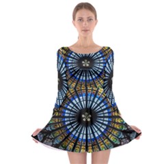 Stained Glass Rose Window In France s Strasbourg Cathedral Long Sleeve Skater Dress by Ket1n9