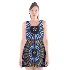 Stained Glass Rose Window In France s Strasbourg Cathedral Scoop Neck Skater Dress by Ket1n9