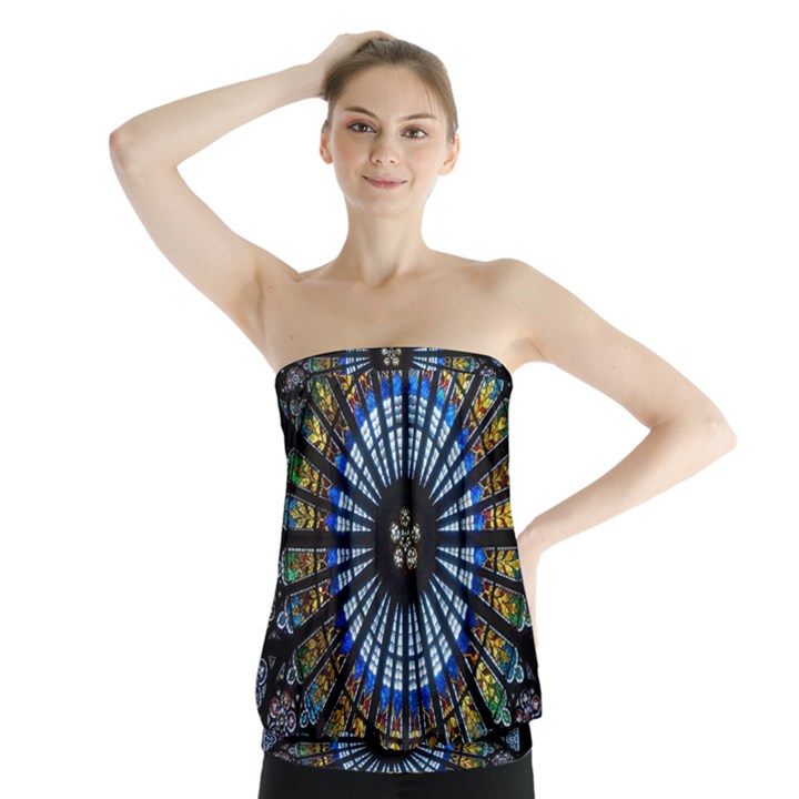 Stained Glass Rose Window In France s Strasbourg Cathedral Strapless Top