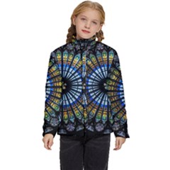 Stained Glass Rose Window In France s Strasbourg Cathedral Kids  Puffer Bubble Jacket Coat by Ket1n9