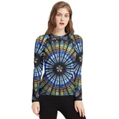 Stained Glass Rose Window In France s Strasbourg Cathedral Women s Long Sleeve Rash Guard by Ket1n9