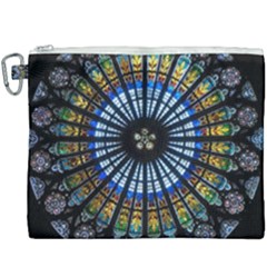 Stained Glass Rose Window In France s Strasbourg Cathedral Canvas Cosmetic Bag (xxxl) by Ket1n9