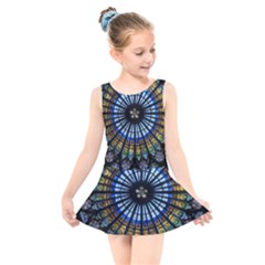 Stained Glass Rose Window In France s Strasbourg Cathedral Kids  Skater Dress Swimsuit by Ket1n9