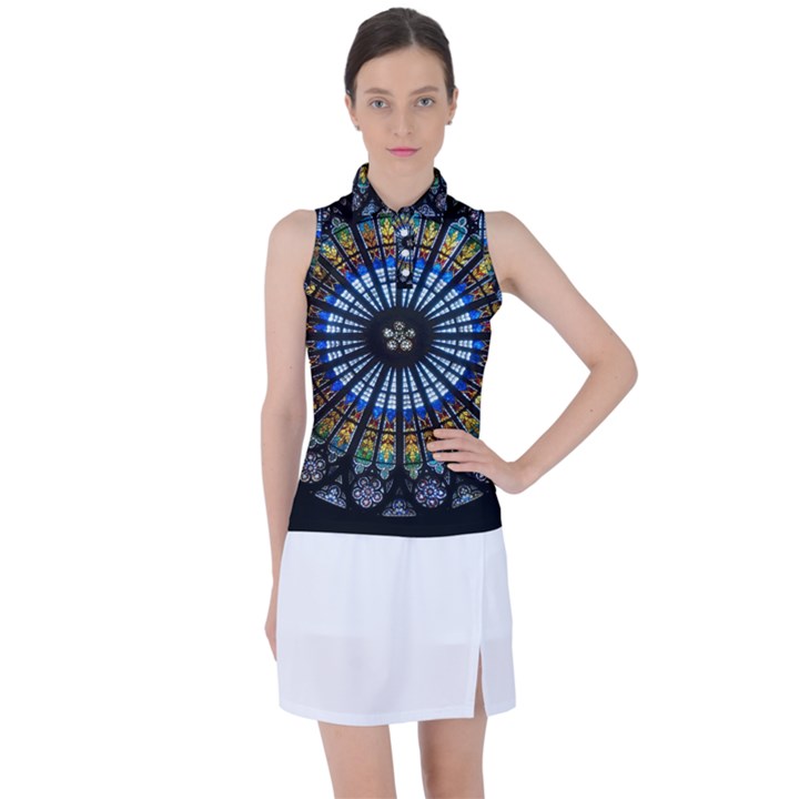 Stained Glass Rose Window In France s Strasbourg Cathedral Women s Sleeveless Polo T-Shirt