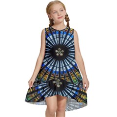 Stained Glass Rose Window In France s Strasbourg Cathedral Kids  Frill Swing Dress by Ket1n9