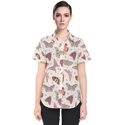 Pattern With Butterflies Moths Women s Short Sleeve Shirt by Ket1n9