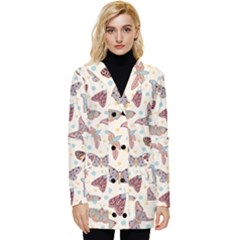 Pattern With Butterflies Moths Button Up Hooded Coat  by Ket1n9