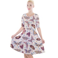 Pattern With Butterflies Moths Quarter Sleeve A-line Dress by Ket1n9