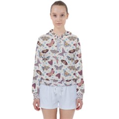 Pattern With Butterflies Moths Women s Tie Up Sweat by Ket1n9