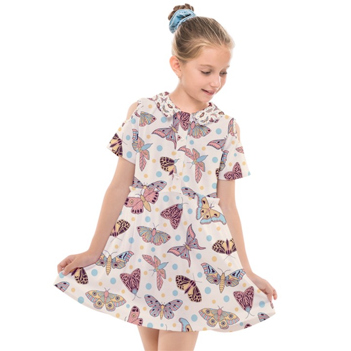 Pattern With Butterflies Moths Kids  Short Sleeve Shirt Dress