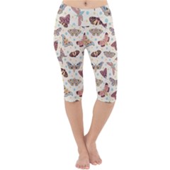 Pattern With Butterflies Moths Lightweight Velour Cropped Yoga Leggings by Ket1n9