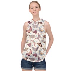 Pattern With Butterflies Moths High Neck Satin Top by Ket1n9