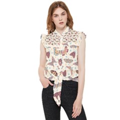 Pattern With Butterflies Moths Frill Detail Shirt by Ket1n9