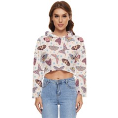 Pattern With Butterflies Moths Women s Lightweight Cropped Hoodie by Ket1n9