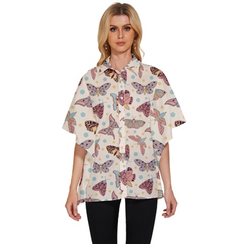 Pattern With Butterflies Moths Women s Batwing Button Up Shirt by Ket1n9