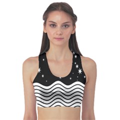 Black And White Waves And Stars Abstract Backdrop Clipart Fitness Sports Bra