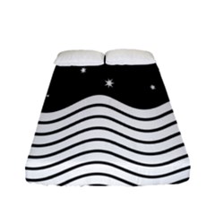 Black And White Waves And Stars Abstract Backdrop Clipart Fitted Sheet (full/ Double Size) by Hannah976