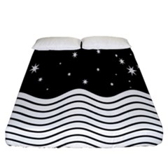 Black And White Waves And Stars Abstract Backdrop Clipart Fitted Sheet (california King Size)