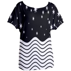 Black And White Waves And Stars Abstract Backdrop Clipart Women s Oversized T-shirt