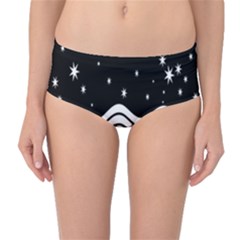 Black And White Waves And Stars Abstract Backdrop Clipart Mid-waist Bikini Bottoms