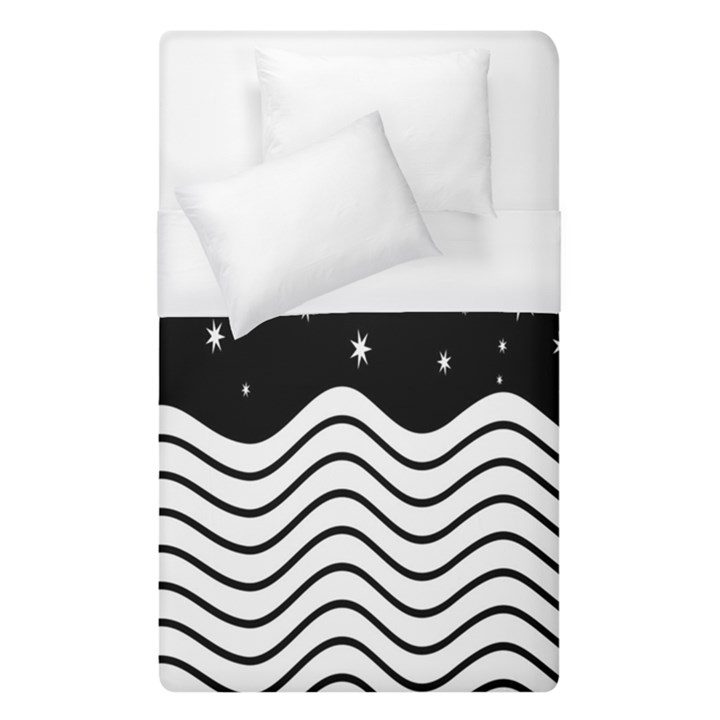 Black And White Waves And Stars Abstract Backdrop Clipart Duvet Cover (Single Size)