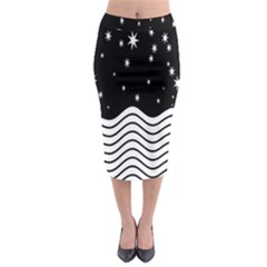 Black And White Waves And Stars Abstract Backdrop Clipart Midi Pencil Skirt