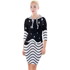 Black And White Waves And Stars Abstract Backdrop Clipart Quarter Sleeve Hood Bodycon Dress