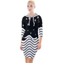 Black And White Waves And Stars Abstract Backdrop Clipart Quarter Sleeve Hood Bodycon Dress View1