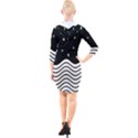 Black And White Waves And Stars Abstract Backdrop Clipart Quarter Sleeve Hood Bodycon Dress View2