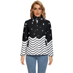 Black And White Waves And Stars Abstract Backdrop Clipart Women s Puffer Bubble Jacket Coat