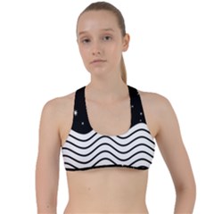 Black And White Waves And Stars Abstract Backdrop Clipart Criss Cross Racerback Sports Bra