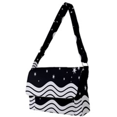 Black And White Waves And Stars Abstract Backdrop Clipart Full Print Messenger Bag (s)