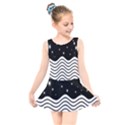 Black And White Waves And Stars Abstract Backdrop Clipart Kids  Skater Dress Swimsuit View1