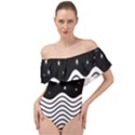 Black And White Waves And Stars Abstract Backdrop Clipart Off Shoulder Velour Bodysuit  View1