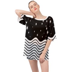 Black And White Waves And Stars Abstract Backdrop Clipart Oversized Chiffon Top