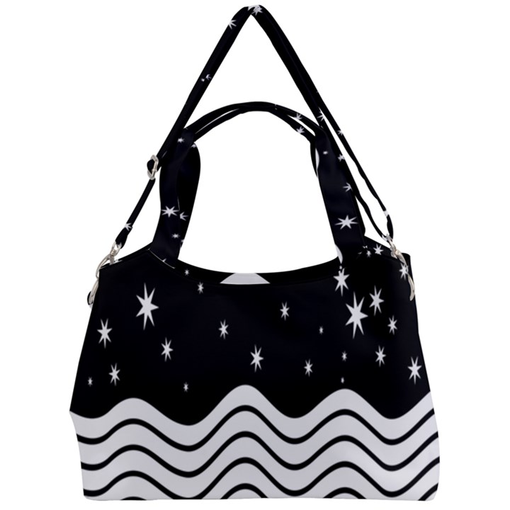 Black And White Waves And Stars Abstract Backdrop Clipart Double Compartment Shoulder Bag