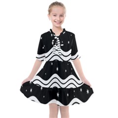 Black And White Waves And Stars Abstract Backdrop Clipart Kids  All Frills Chiffon Dress by Hannah976