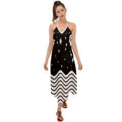 Black And White Waves And Stars Abstract Backdrop Clipart Halter Tie Back Dress  by Hannah976