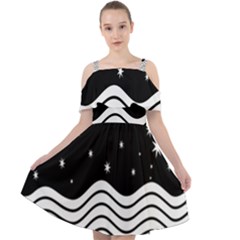 Black And White Waves And Stars Abstract Backdrop Clipart Cut Out Shoulders Chiffon Dress by Hannah976