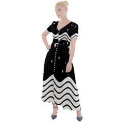 Black And White Waves And Stars Abstract Backdrop Clipart Button Up Short Sleeve Maxi Dress by Hannah976