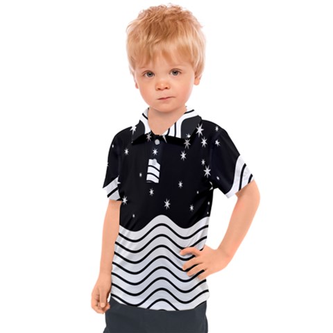 Black And White Waves And Stars Abstract Backdrop Clipart Kids  Polo T-shirt by Hannah976