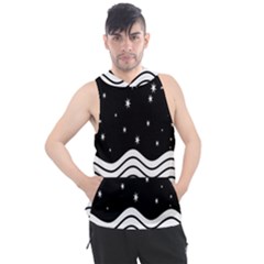 Black And White Waves And Stars Abstract Backdrop Clipart Men s Sleeveless Hoodie by Hannah976