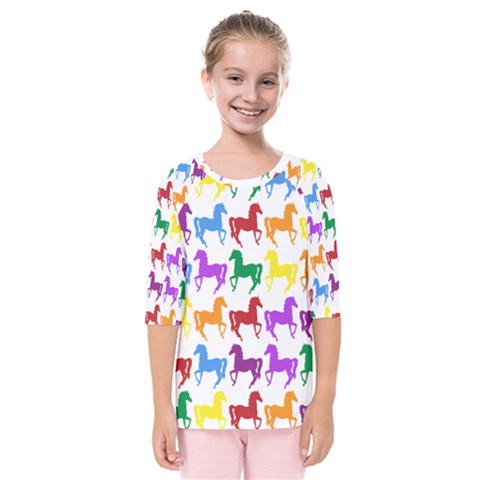 Colorful Horse Background Wallpaper Kids  Quarter Sleeve Raglan T-shirt by Hannah976