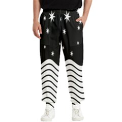 Black And White Waves And Stars Abstract Backdrop Clipart Men s Elastic Waist Pants by Hannah976