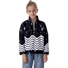 Black And White Waves And Stars Abstract Backdrop Clipart Kids  Half Zip Hoodie by Hannah976